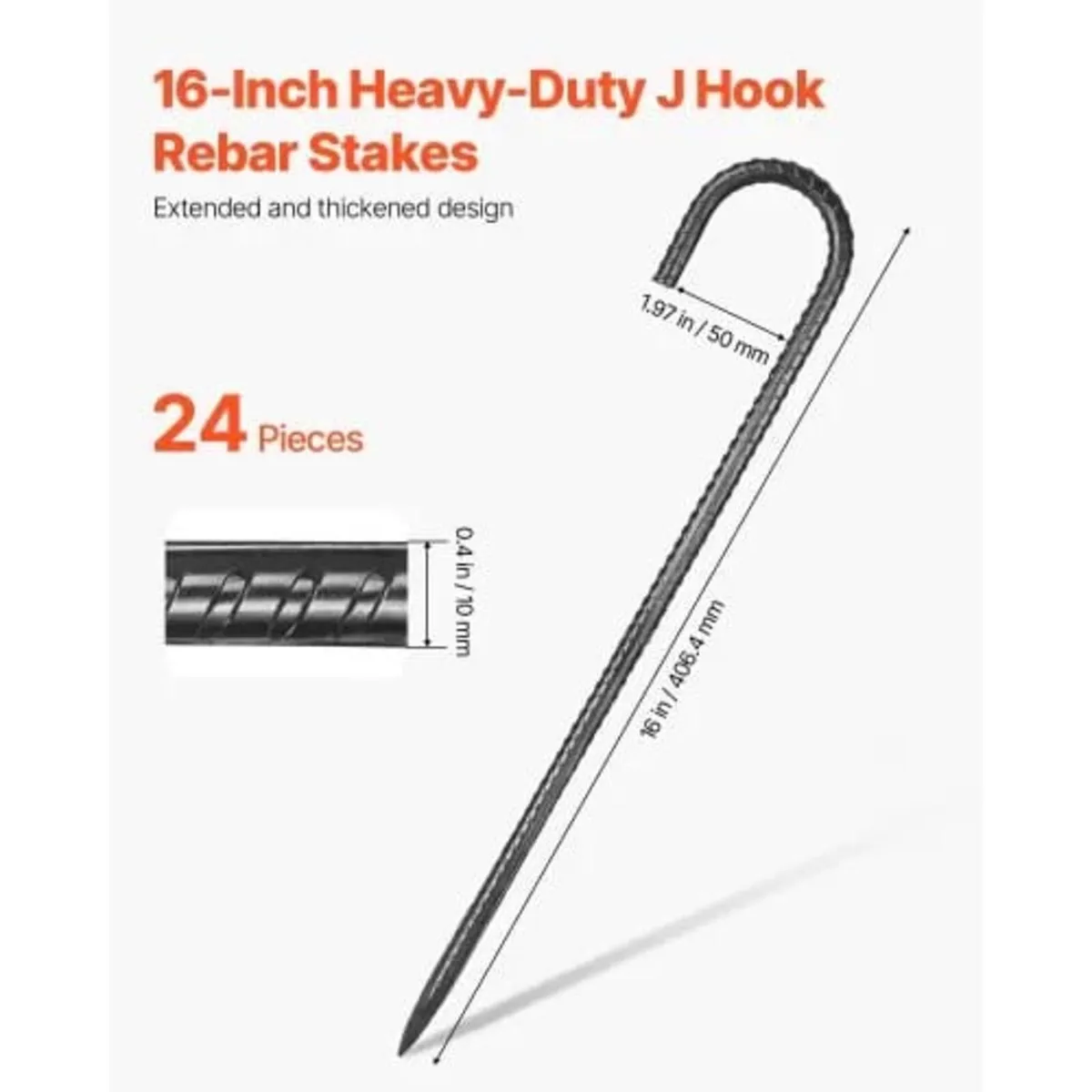 406,4 mm / 16-Inch 24 Pack Rebar Stakes Heavy Duty - Image 2