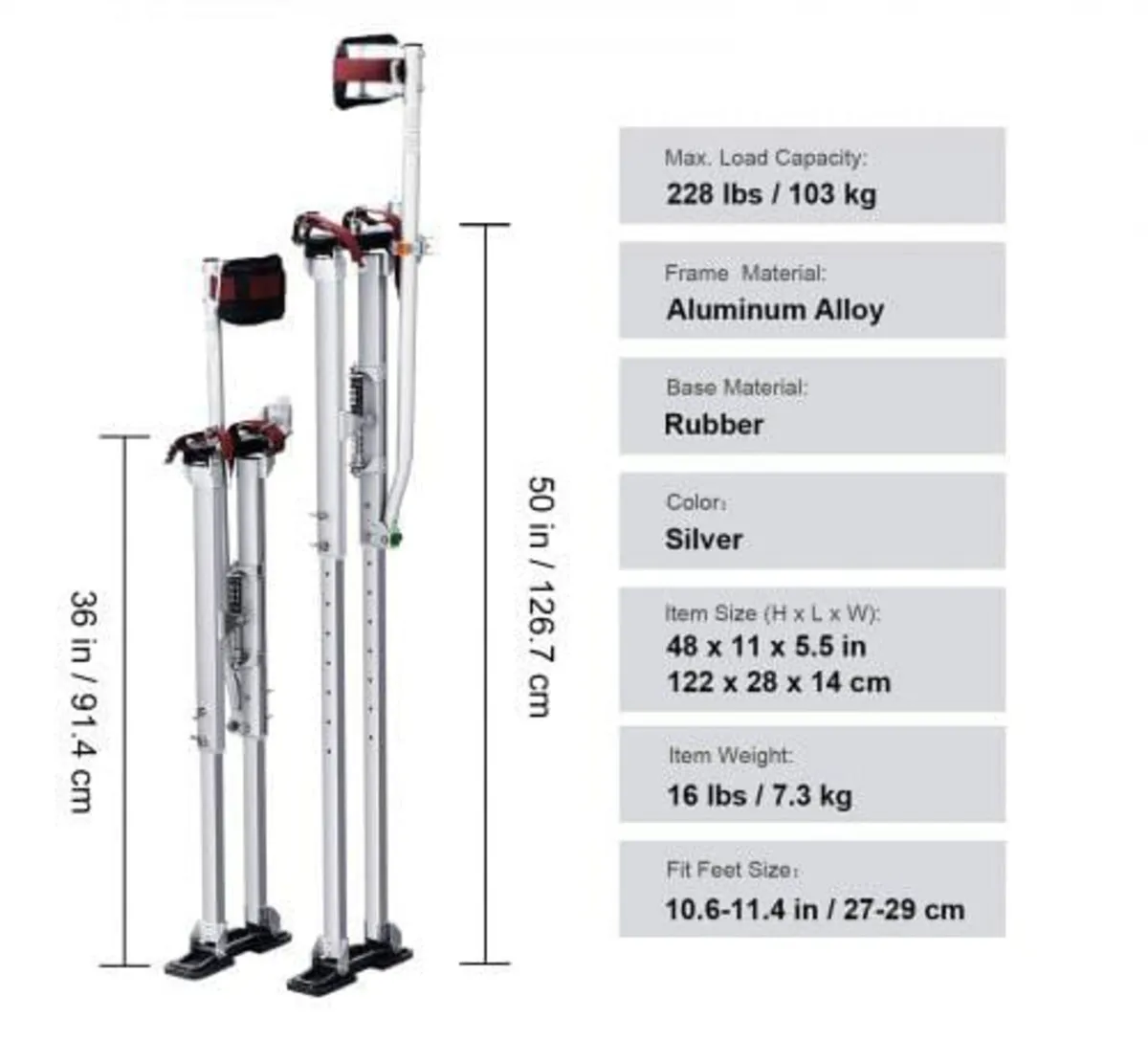 Drywall Stilts, 91.4 cm-127 cm Adjustable Aluminum - Image 2