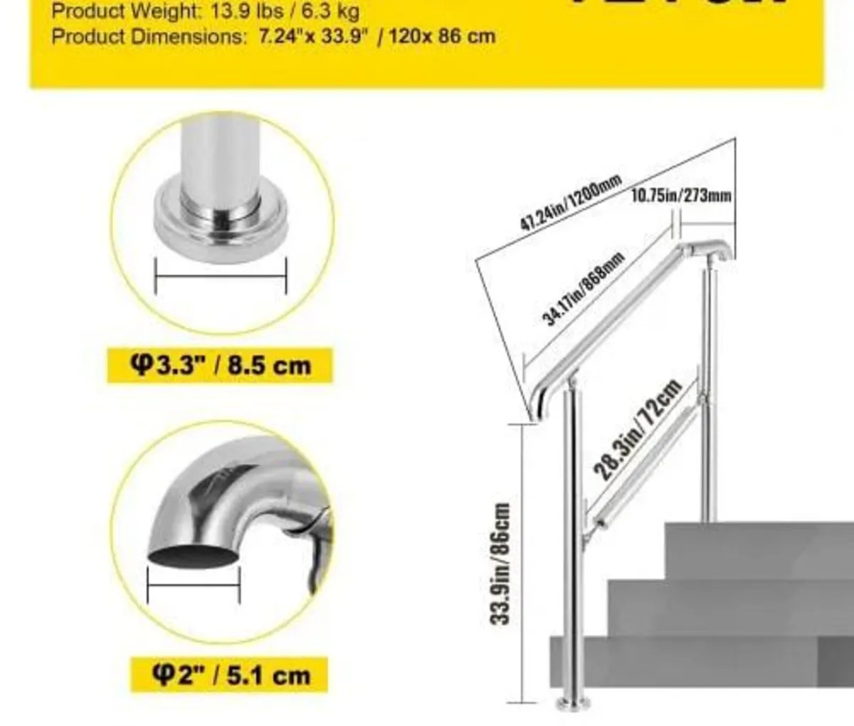 3 Step Railing Stainless Steel Transitional Handra - Image 4