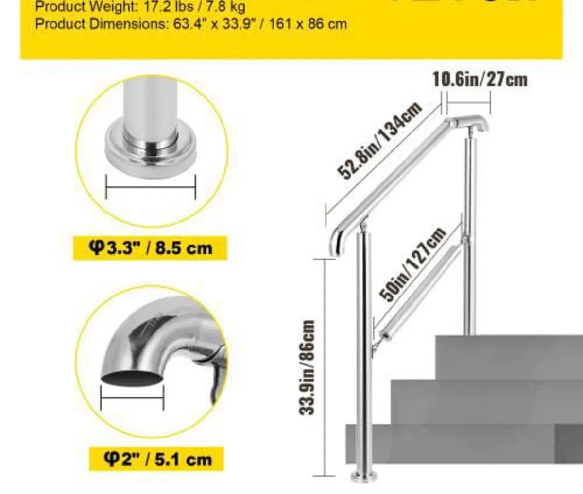 5 Step Railing Stainless Steel Transitional Handra - Image 4