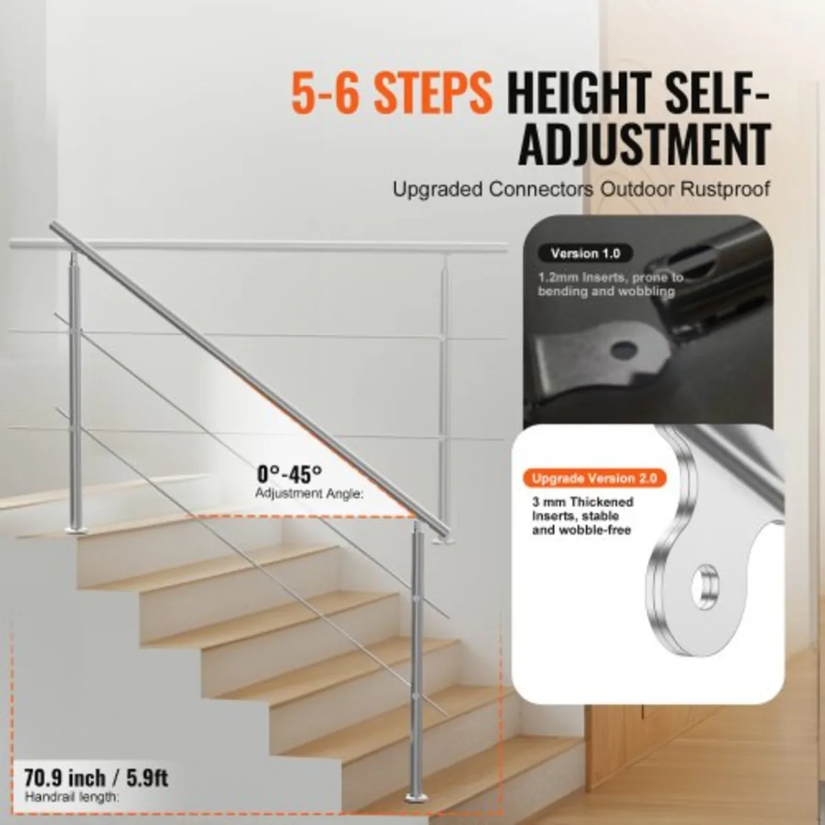 180.1 cm Handrails for Outdoor Steps 2 Crossbars S - Image 3