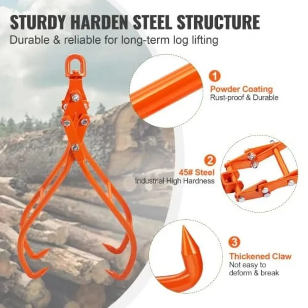 Timber Claw Hook, 28 inch 4 Claw Log Grapple for L - Image 3