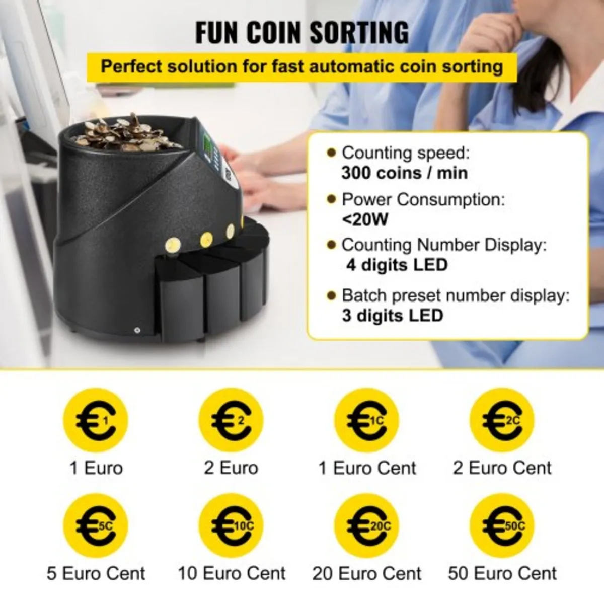 Euro Coin Counter Sorter 500-1000 Coins Electronic - Image 3