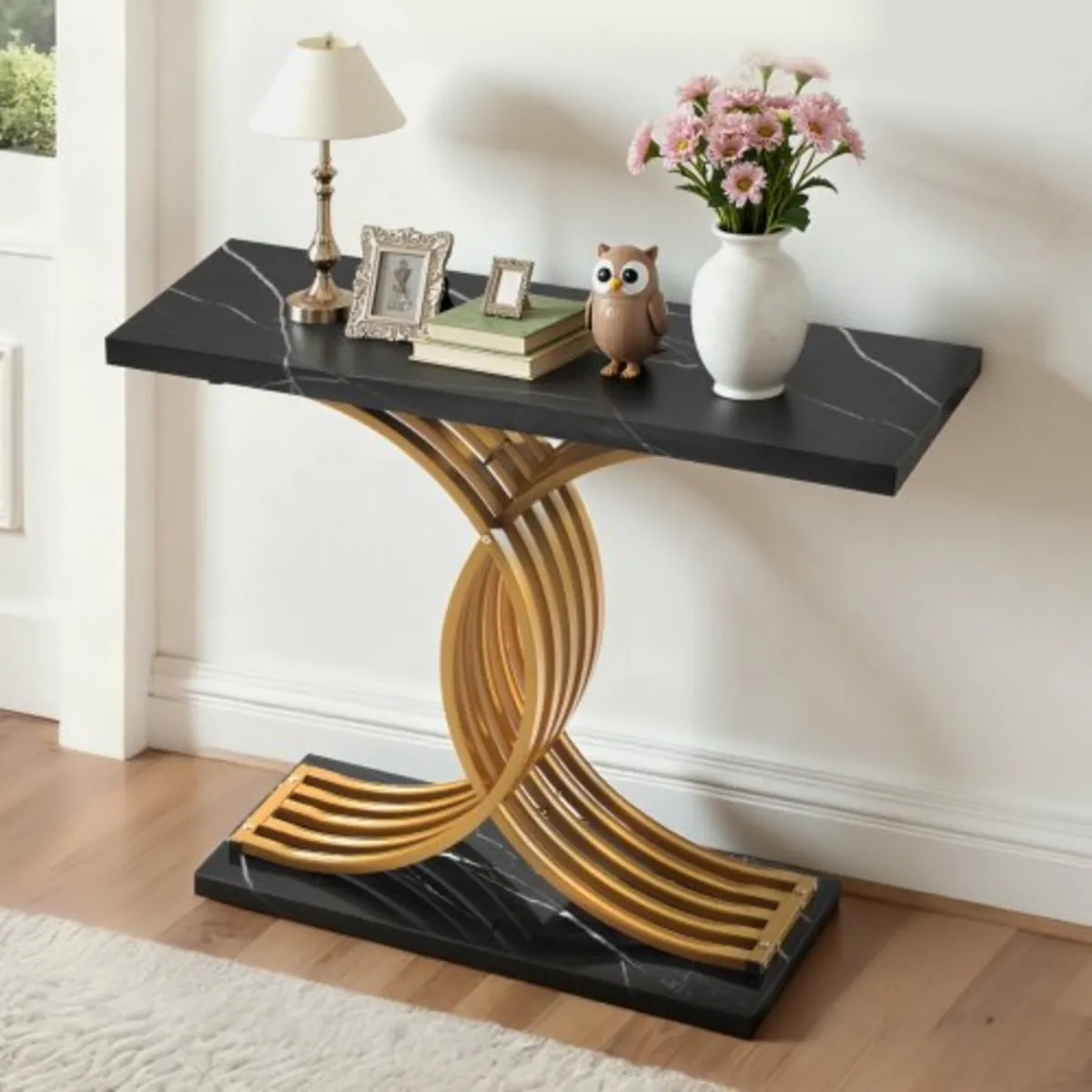 100 cm Gold Console Table, Modern Desk Behind the - Image 1