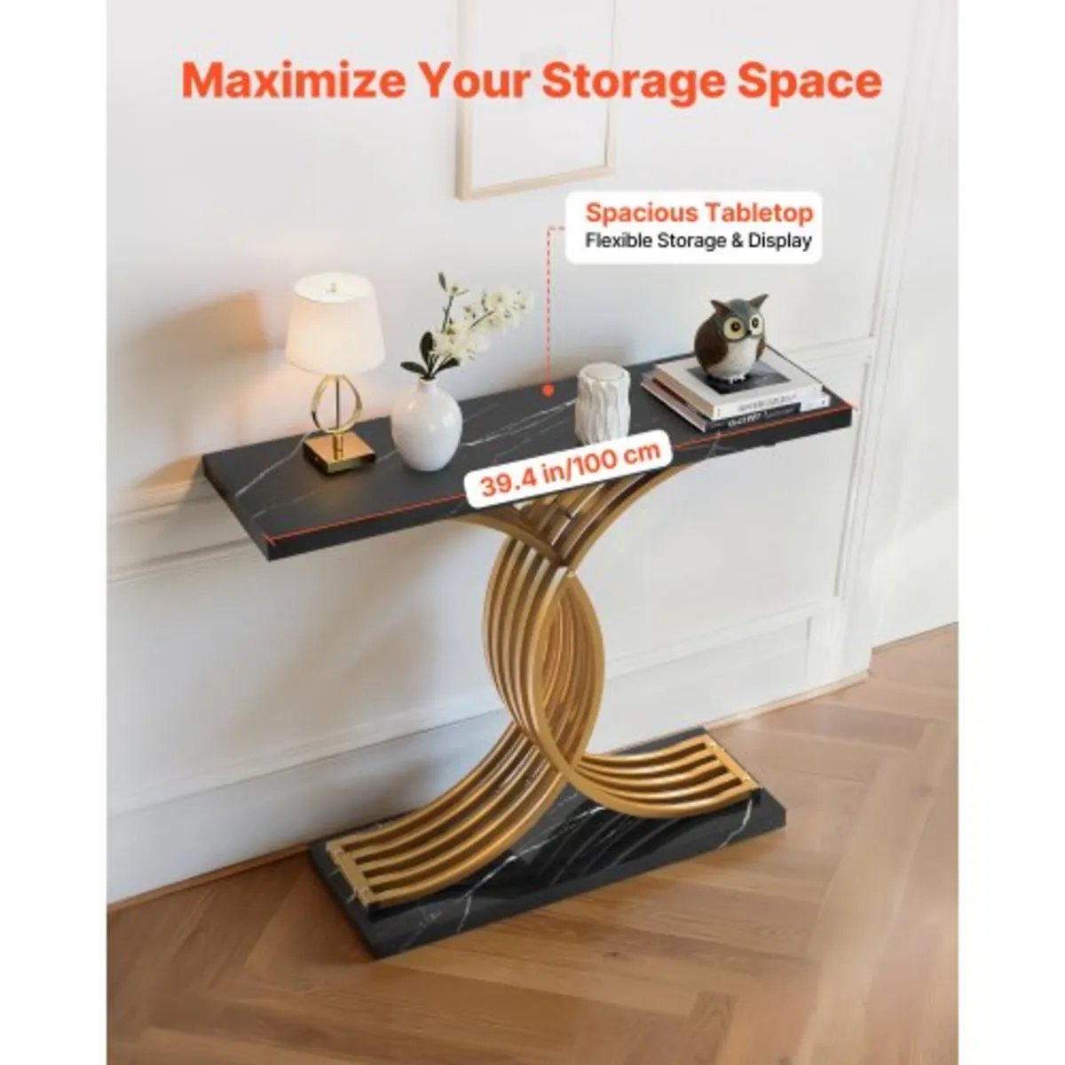 100 cm Gold Console Table, Modern Desk Behind the - Image 3