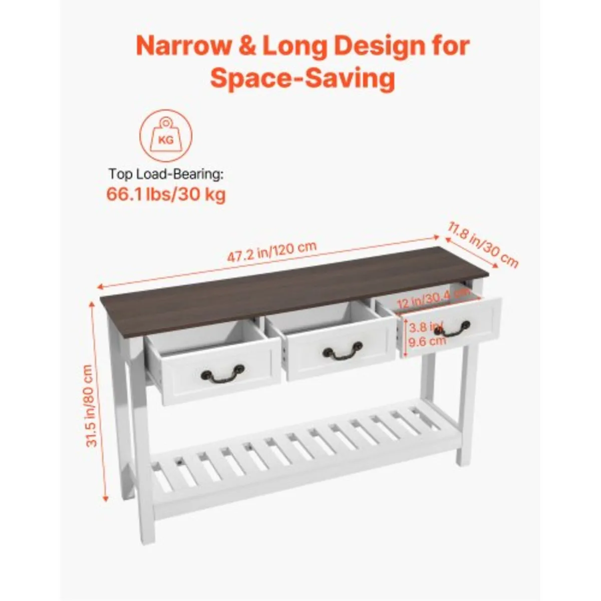 120 cm Console Table, Farmhouse Desk Behind the Co - Image 3