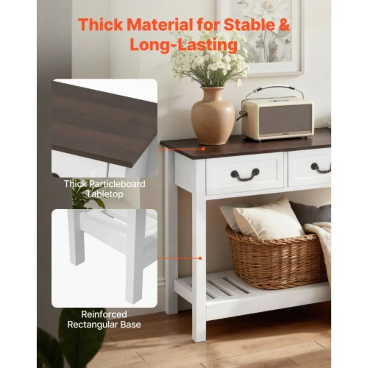 120 cm Console Table, Farmhouse Desk Behind the Co - Image 4