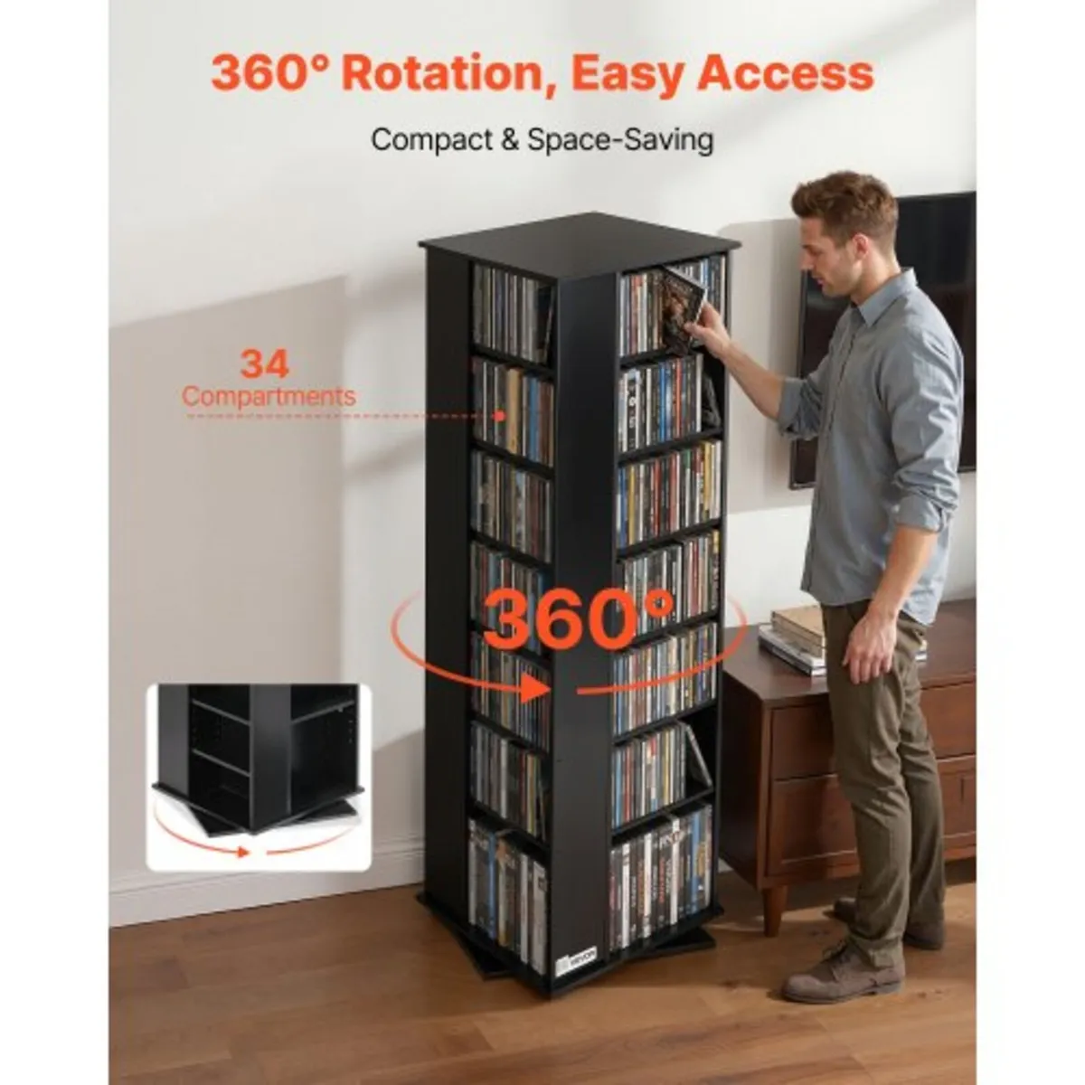 Media Storage Cabinet, CD Rack Tower, 34 Compartme - Image 3