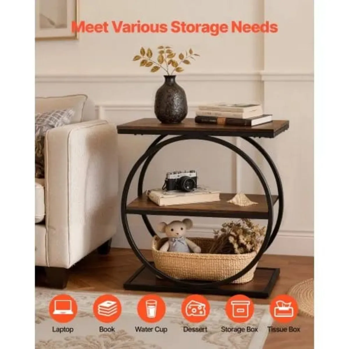 End Table, 3-Tier Narrow Side Table with Open Stor - Image 4