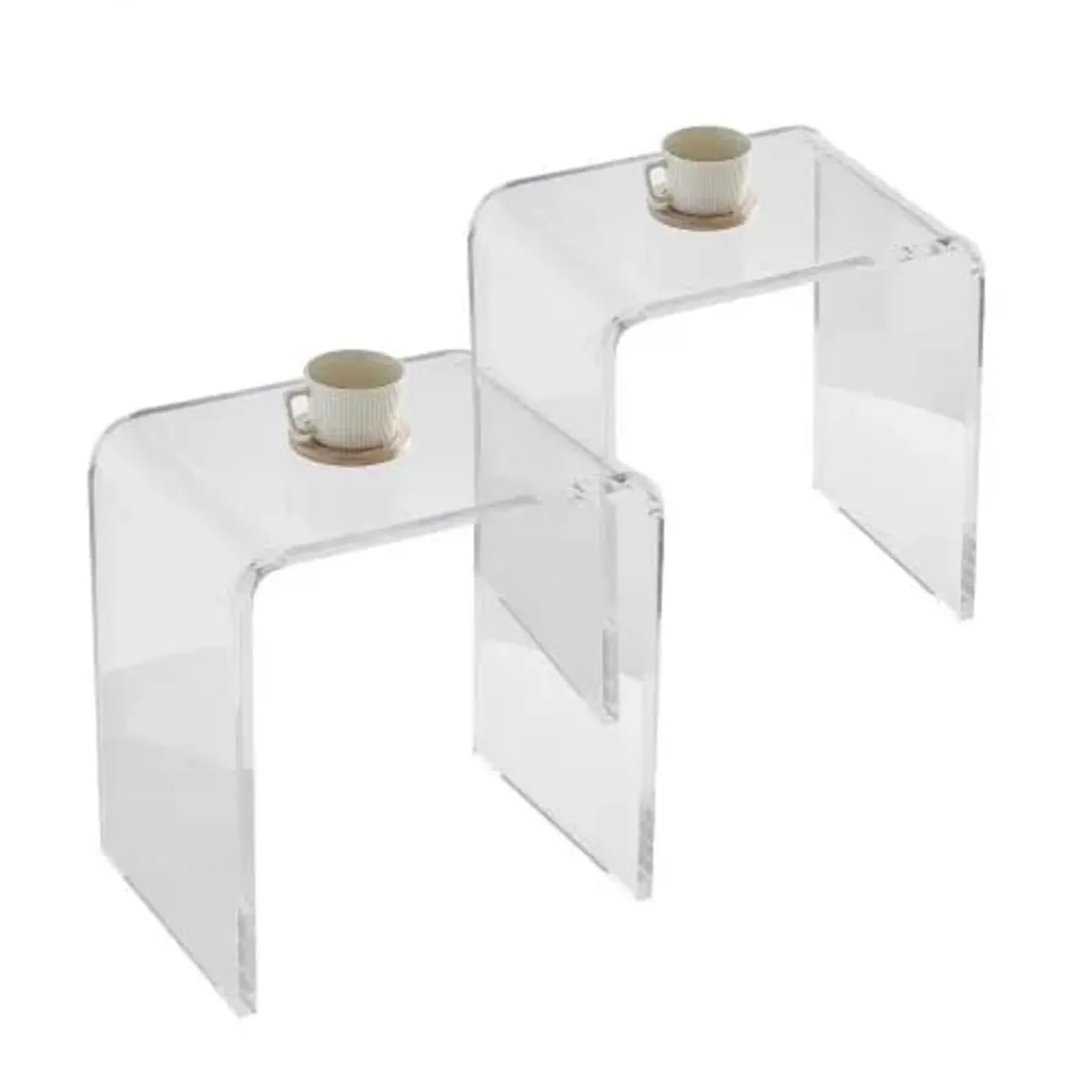 Acrylic End Table, 2 pcs C-Shaped Lucite Side Tabl - Image 1