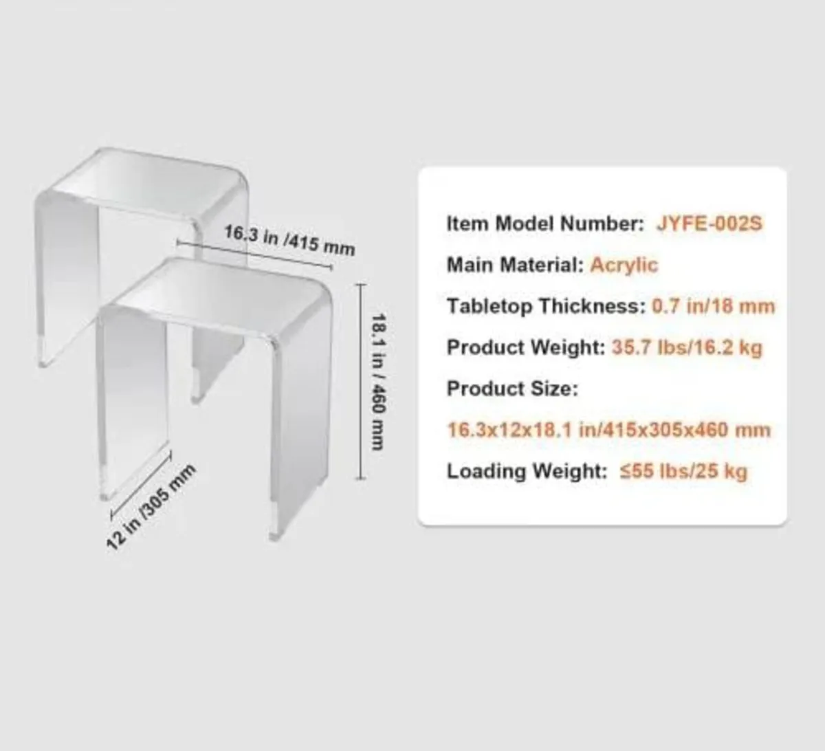 Acrylic End Table, 2 pcs C-Shaped Lucite Side Tabl - Image 3