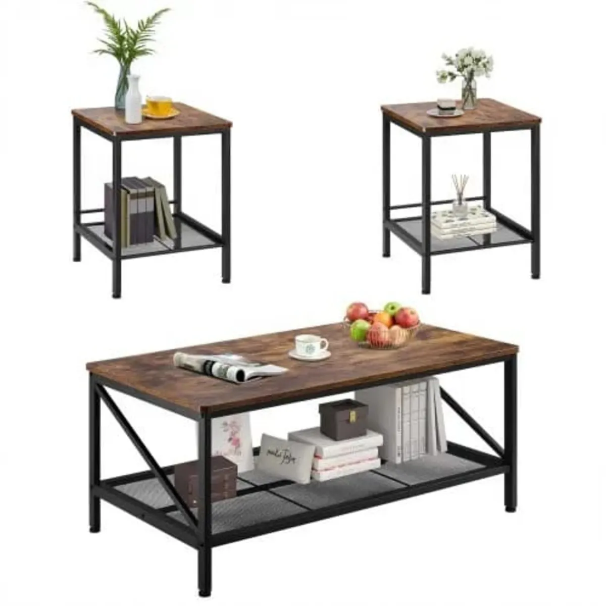 3 Pieces Living Room Table Sets, 105 cm Industrial - Image 1