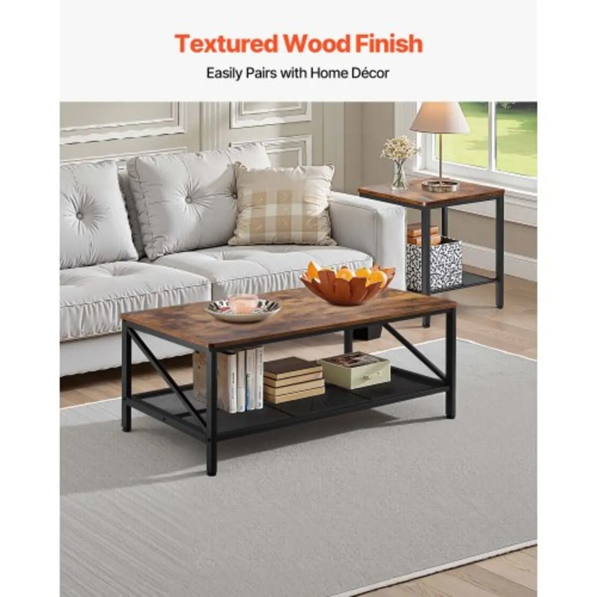 3 Pieces Living Room Table Sets, 105 cm Industrial - Image 3