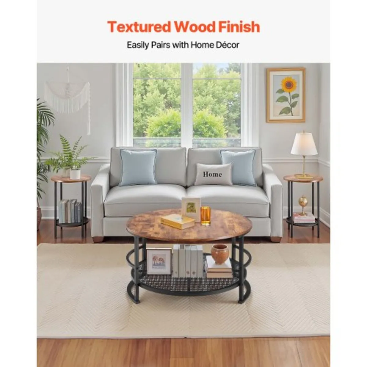 3 Pieces Round Coffee Table Sets, 80 cm Industrial - Image 2