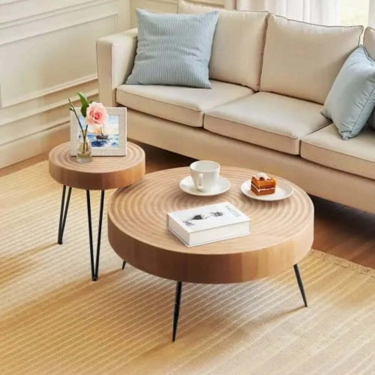 2 Pieces Round Coffee Tables Sets, 79.6 cm Industr - Image 1