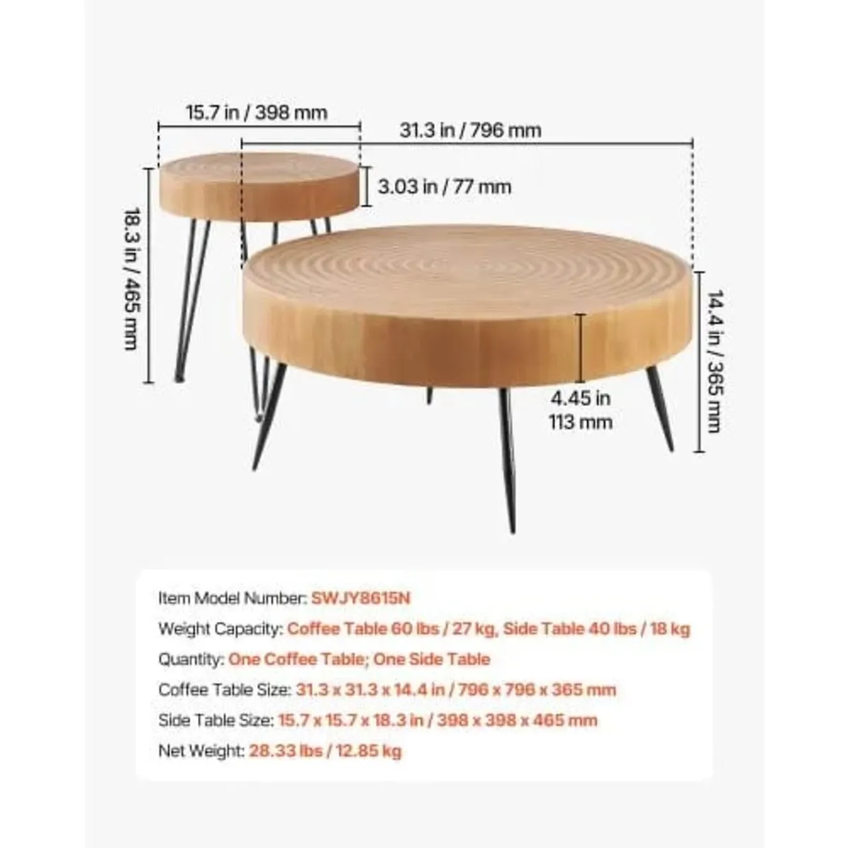 2 Pieces Round Coffee Tables Sets, 79.6 cm Industr - Image 3