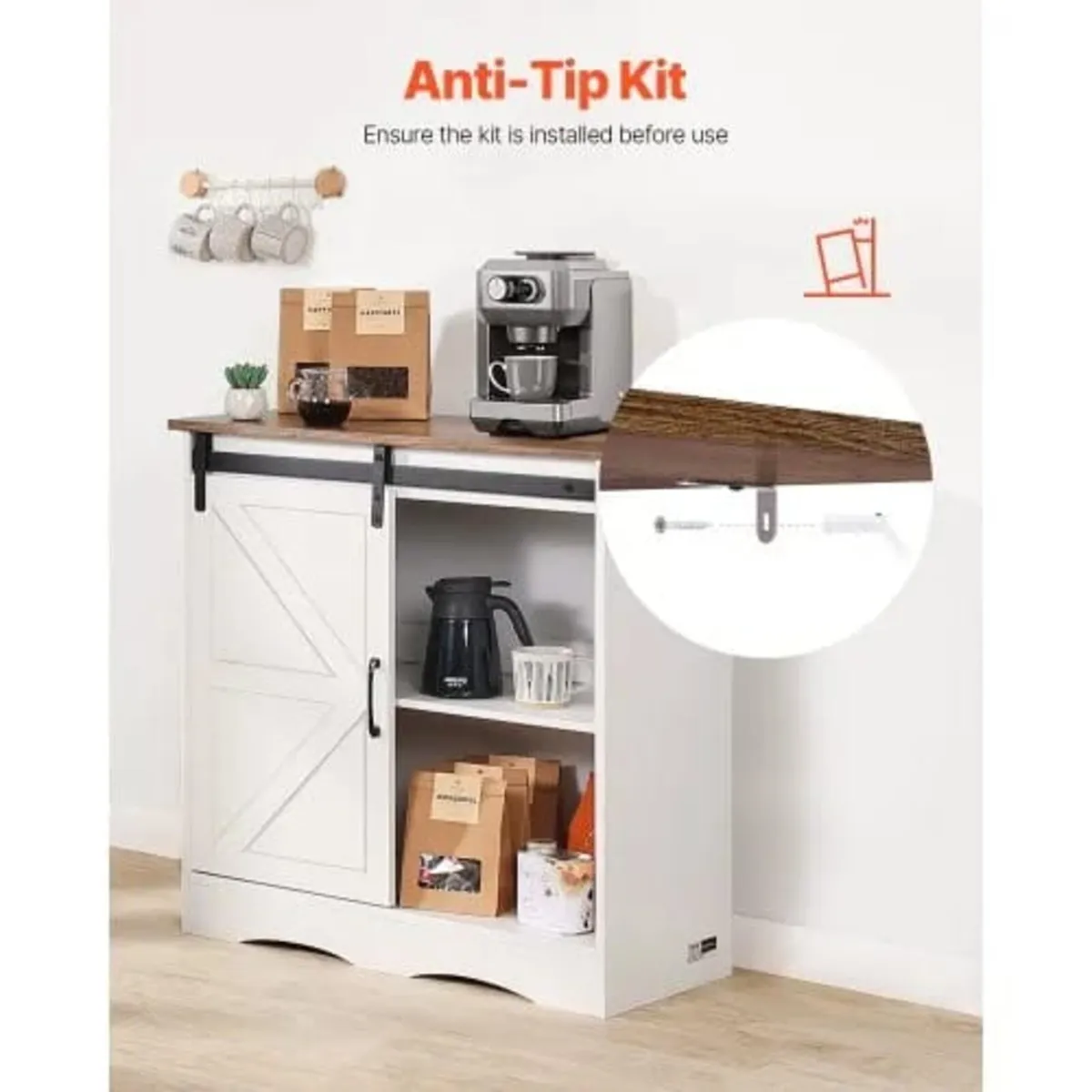 Coffee Bar Cabinet, 31.5 x 13.8 x 31.5 in Farmhous - Image 4