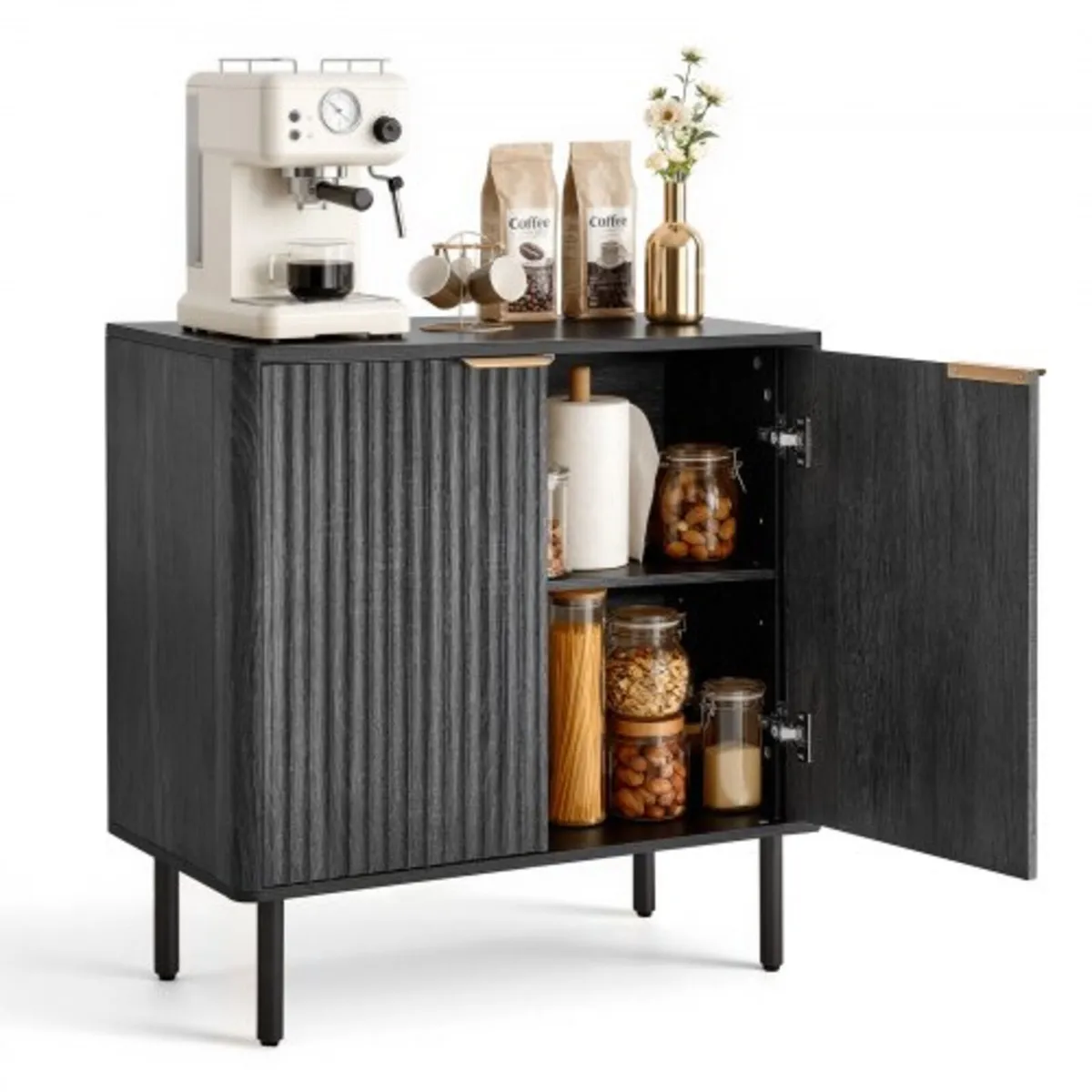Coffee Bar Cabinet, Mid Century Fluted Coffee Bar - Image 1