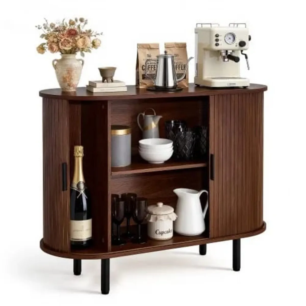Coffee Bar Cabinet, Mid Century Fluted Coffee Bar - Image 1