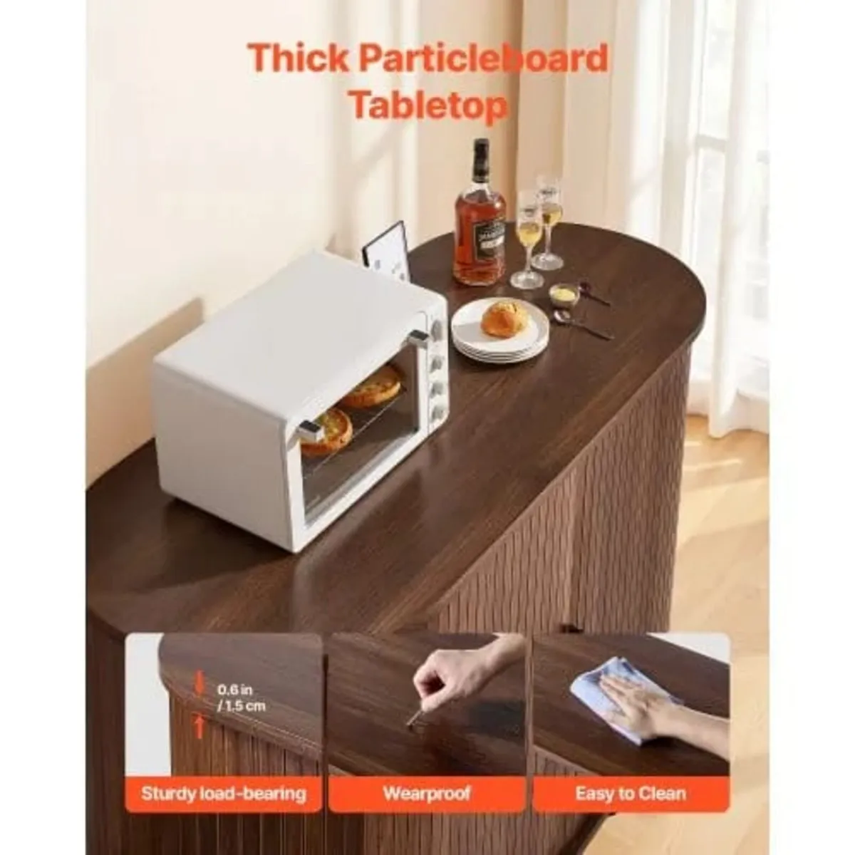 Coffee Bar Cabinet, Mid Century Fluted Coffee Bar - Image 3