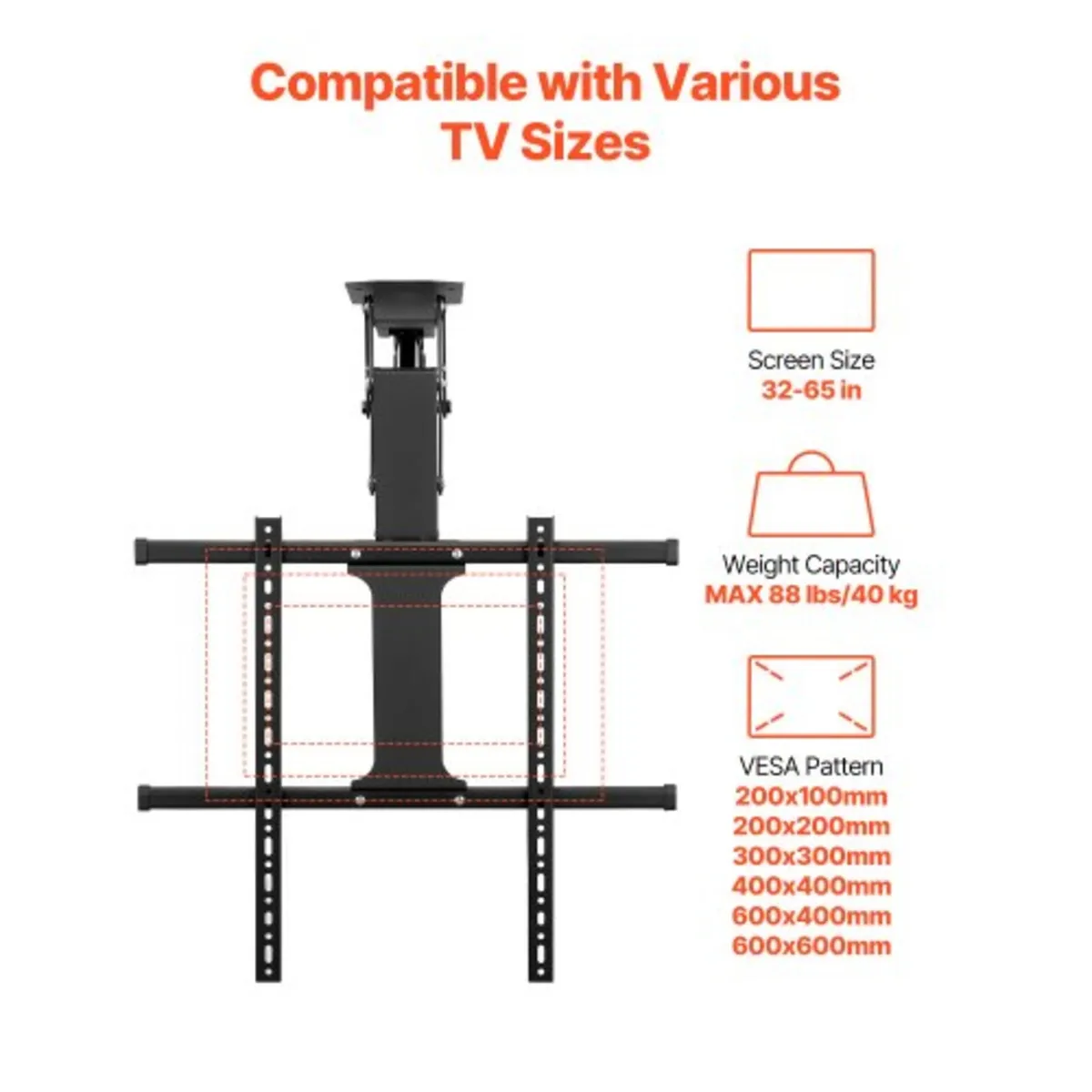 Motorized Ceiling TV Mount, TV Wall Mount for 32 t - Image 2