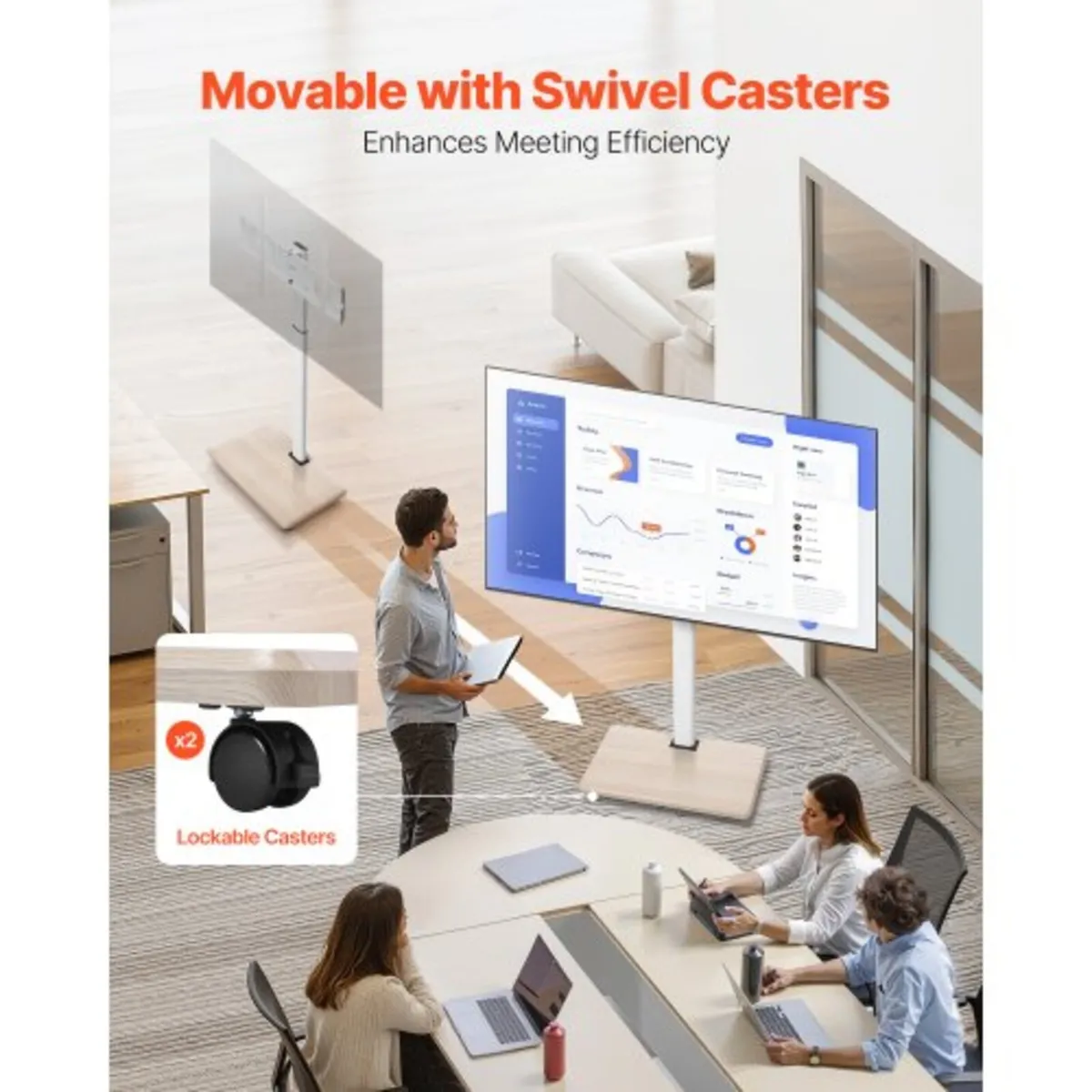 Rolling TV Stand, Mobile TV Cart for 32-70 Inch Sc - Image 2