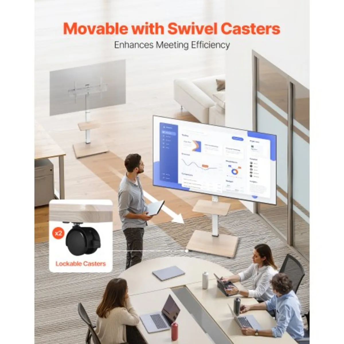 Rolling TV Stand, Mobile TV Cart for 32-70 Inch Sc - Image 3