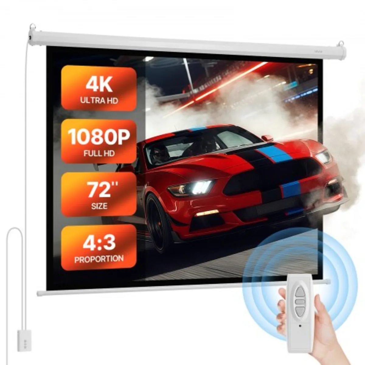 Motorized Projector Screen, 1829 mm 4:3 1080 HD El - Image 1