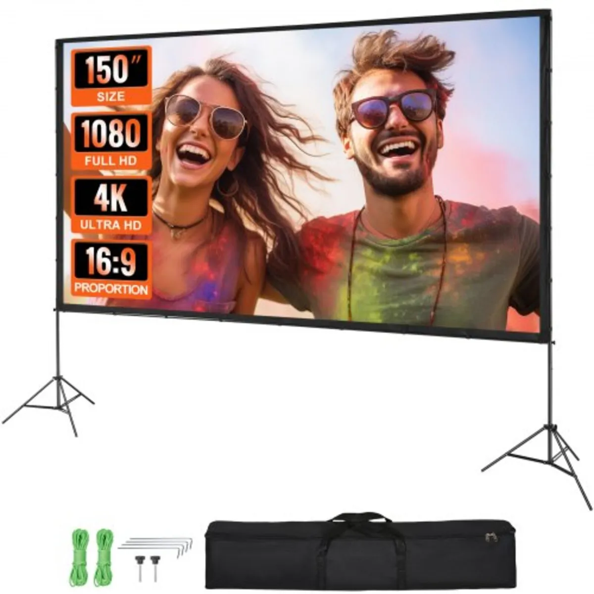 Projector Screen with Stand, 150 inch 16:9 4K 1080 - Image 1