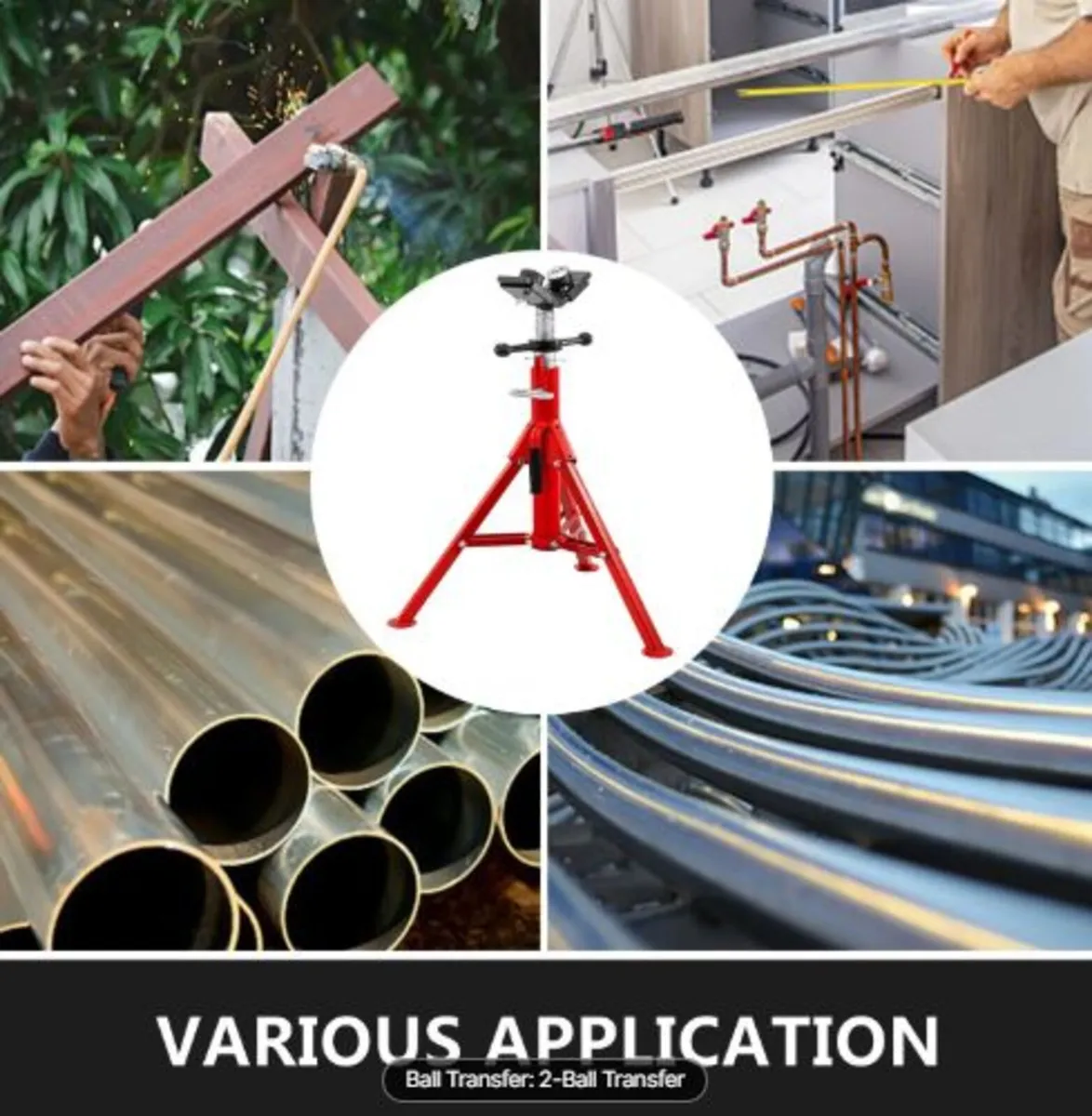 Pipe Jack Stand With 2-Ball Transfer V-Head - Image 2