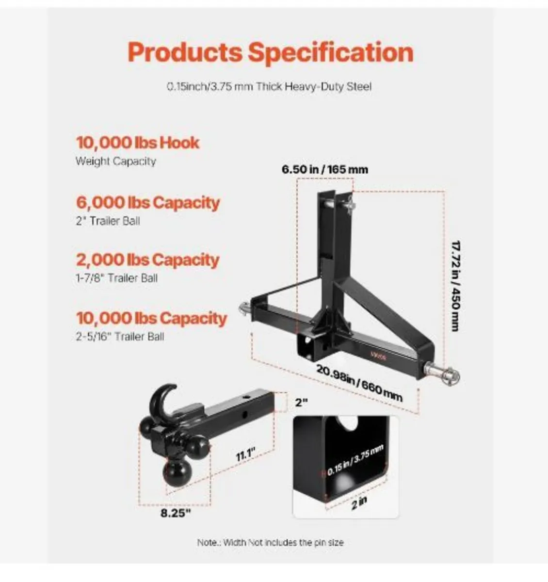 3 Point Trailer Hitch with 2 in Receiver - Image 4