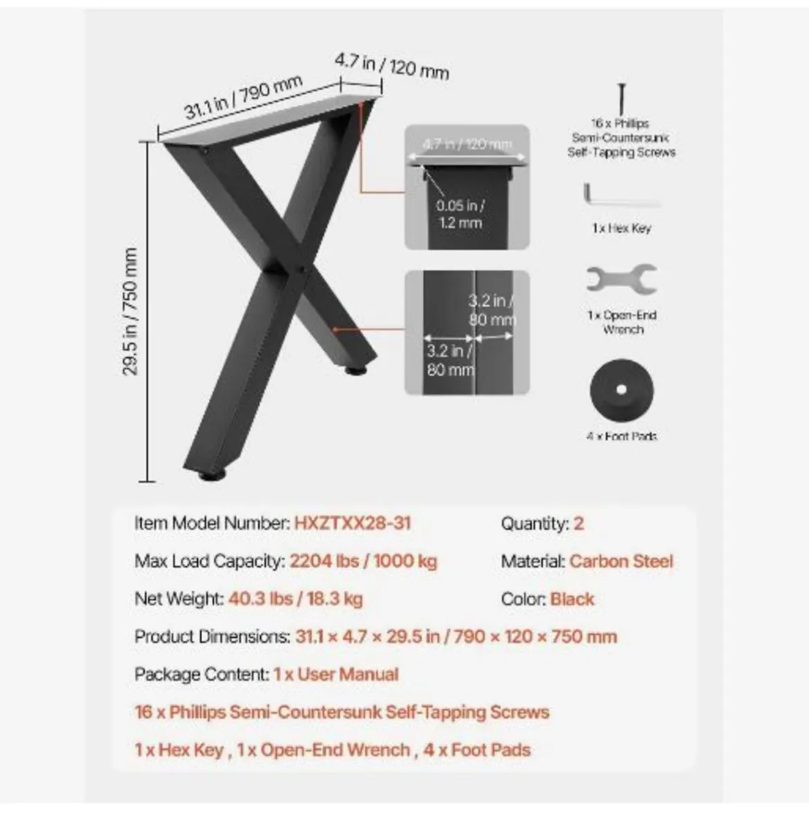 Table Legs, 750 x 790 mm - Image 3