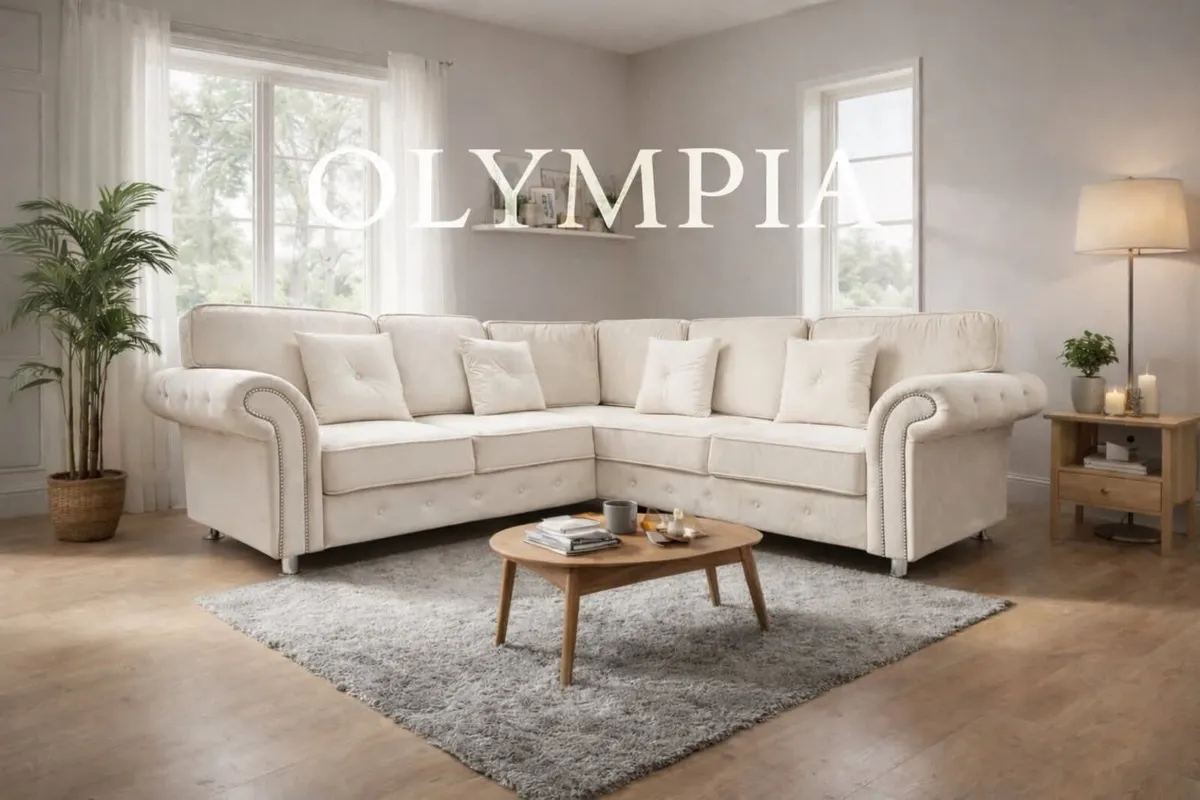 Olympia Cream & Grey Fabric Fullback Cushions Sofa - Image 1
