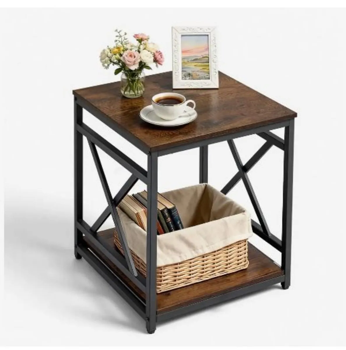 End Table, 2-Tier Square Side Table - Image 1