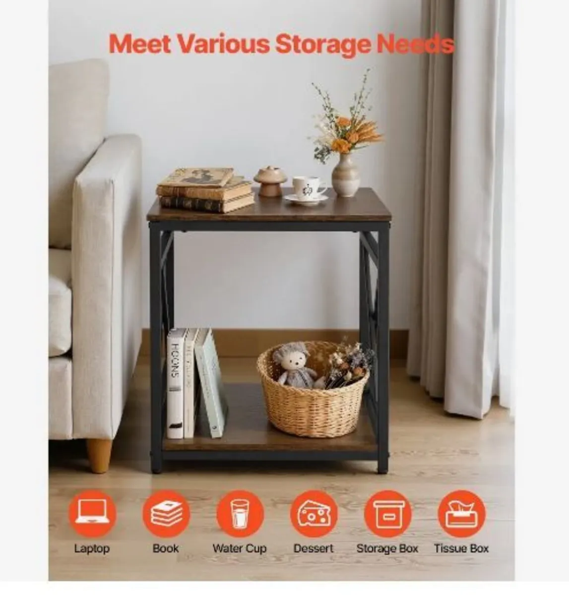 End Table, 2-Tier Square Side Table - Image 4