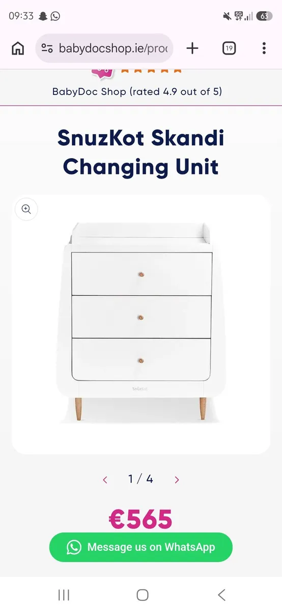 Snuz Cot changing table 3 drawers