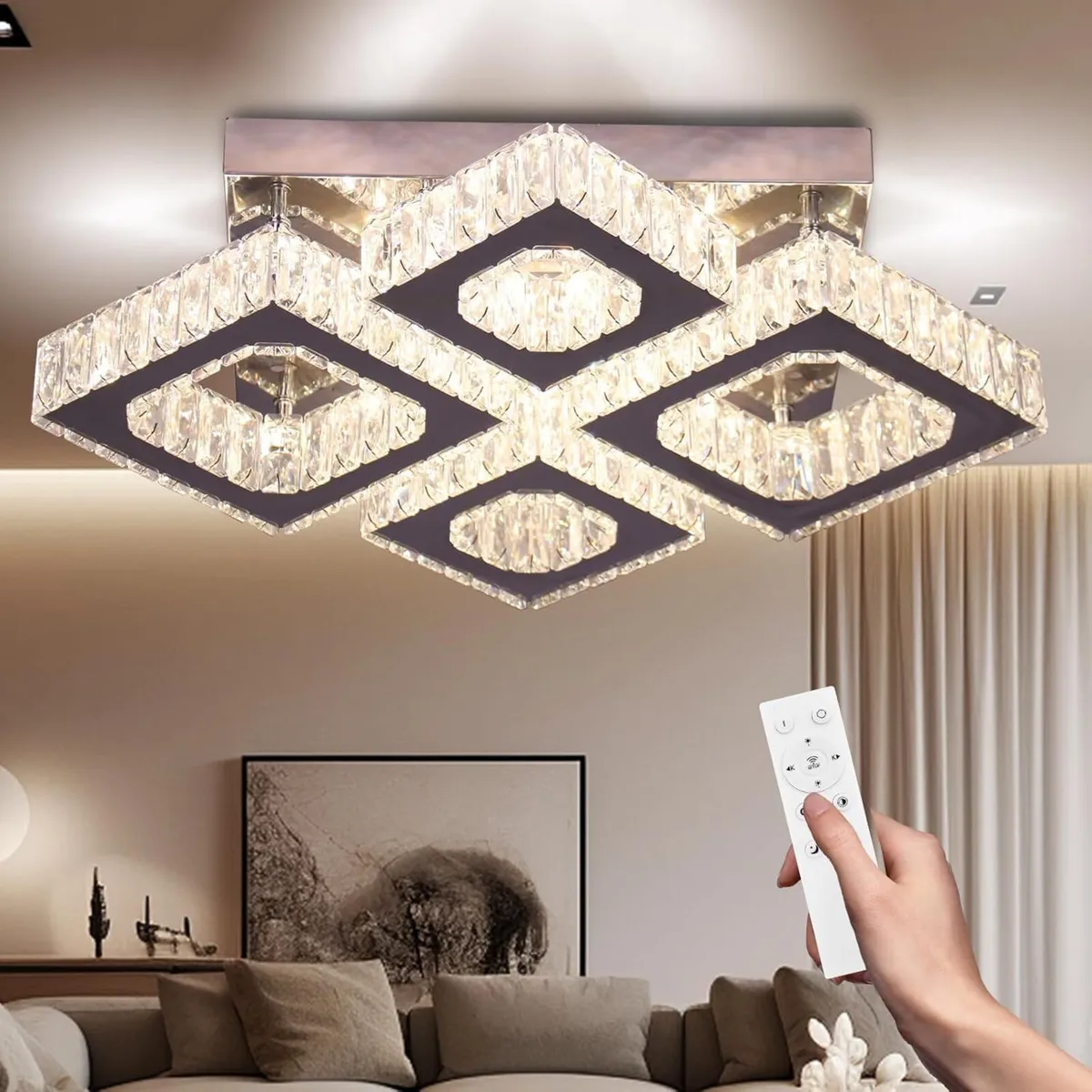 22 Square Crystal Ceiling Light Modern 4 Lights - Image 1