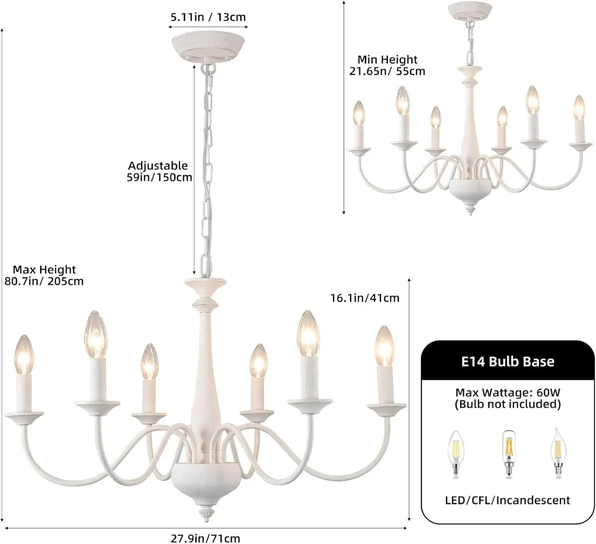 Distressed White Chandeliers Ceiling Light 6 - Image 3