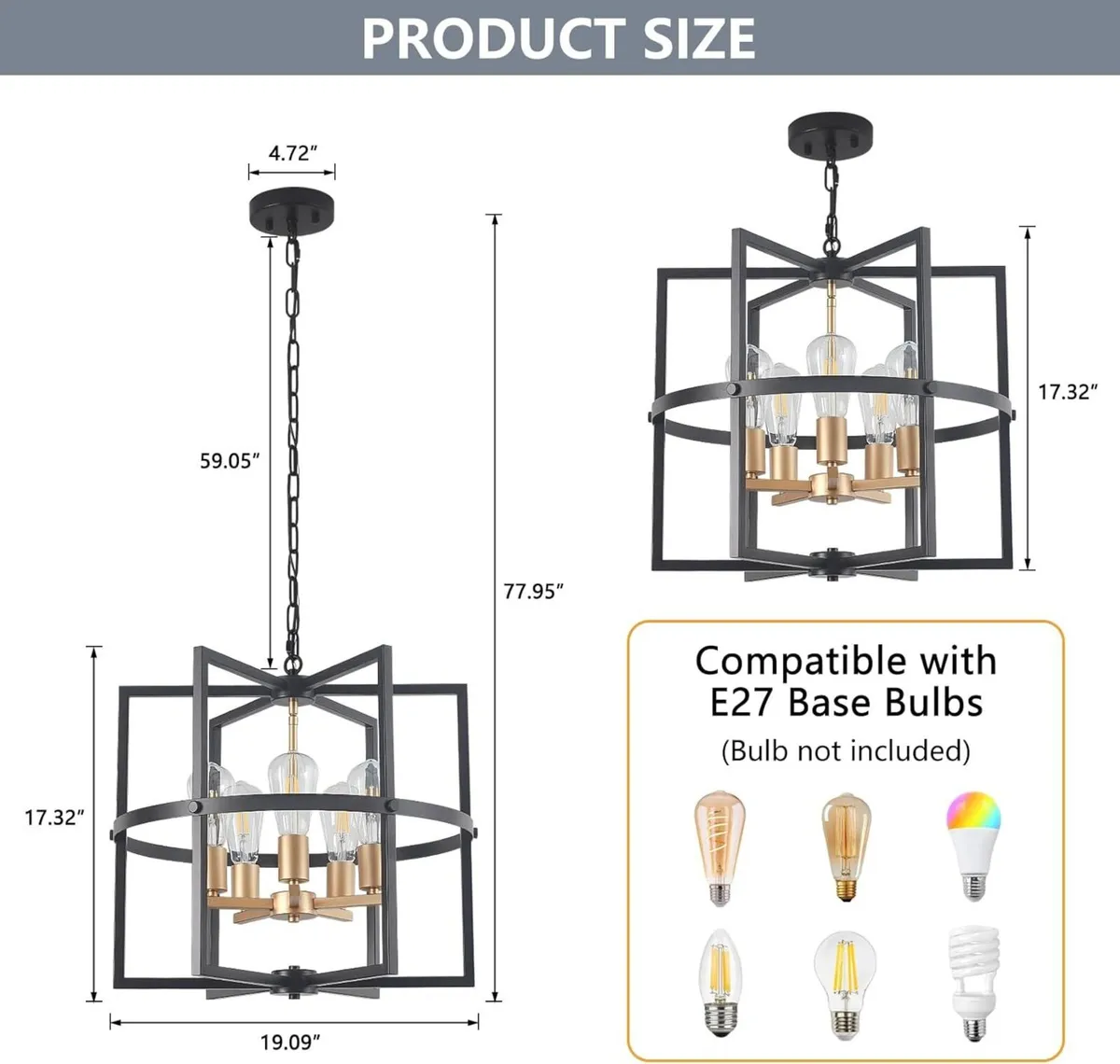 5-Lights Black and Gold Pendant Ceiling Light - Image 3