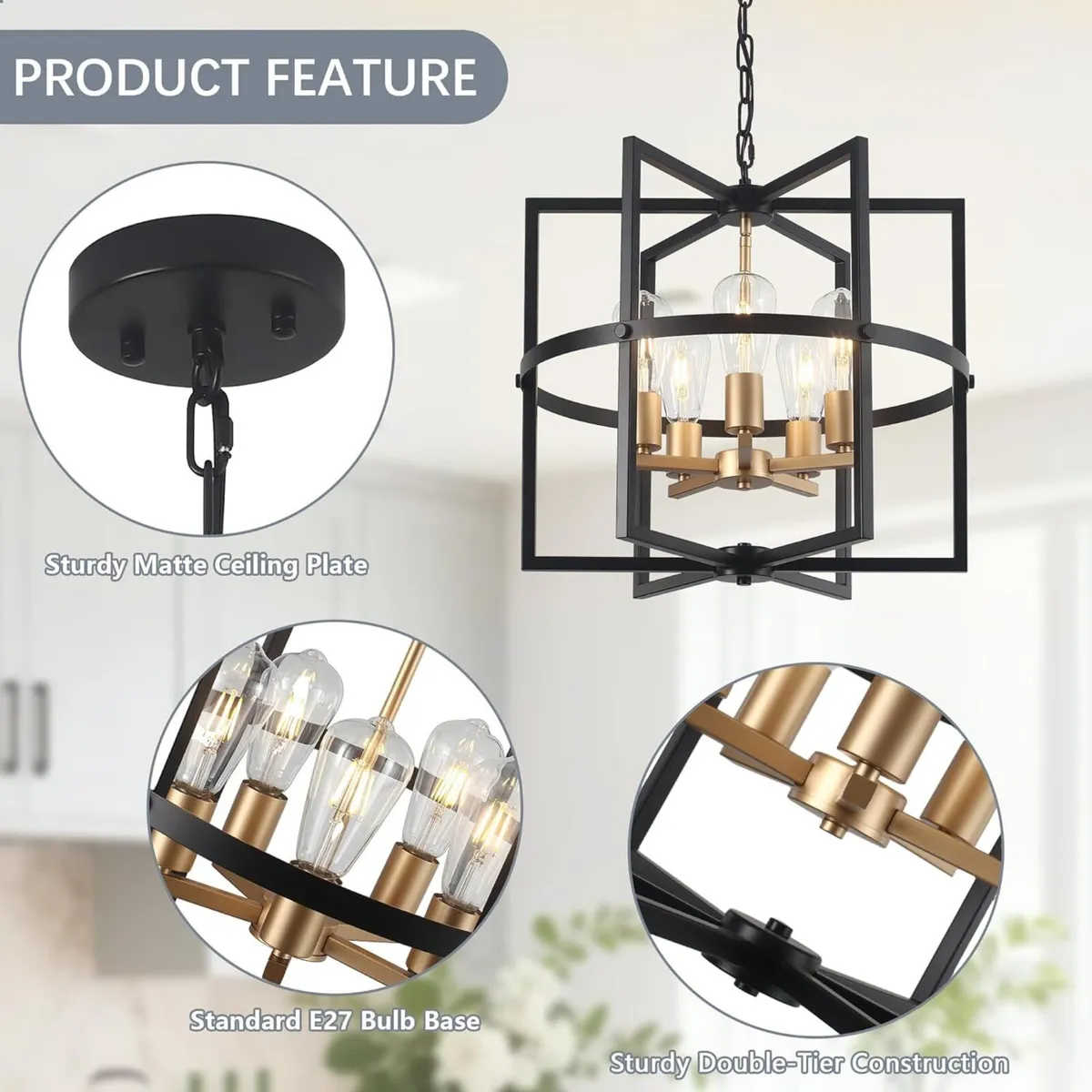 5-Lights Black and Gold Pendant Ceiling Light - Image 4
