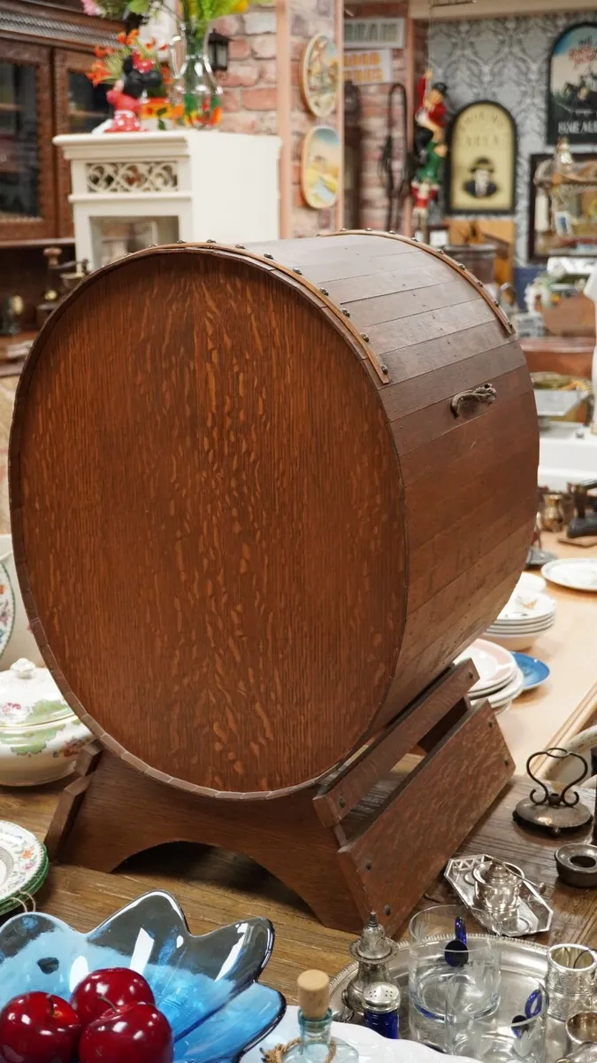 Vintage Barrel-Style Mini Bar Cabinet - Image 4