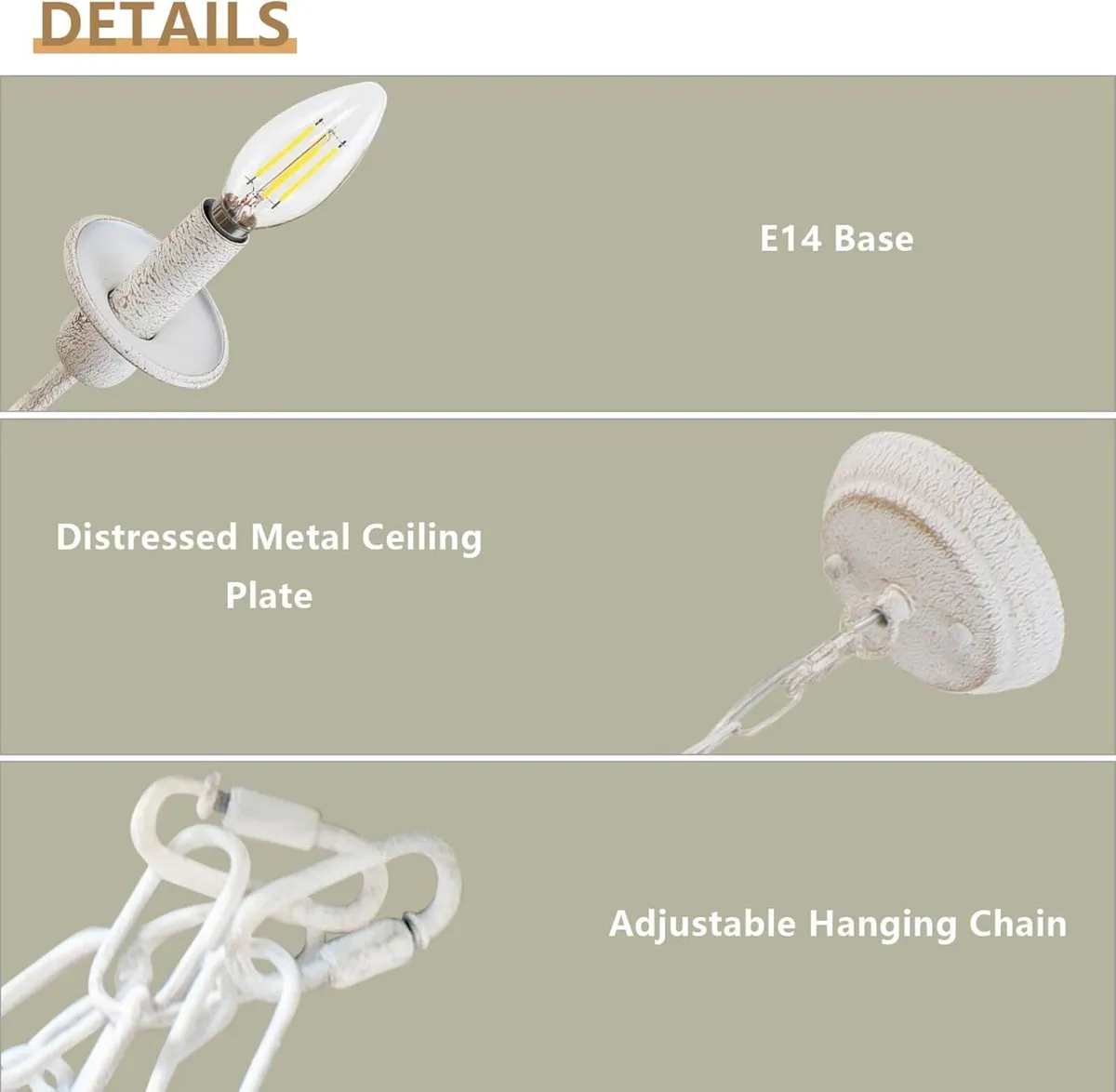 8 Lights Vintage White Chandelier Farmhouse Metal - Image 2