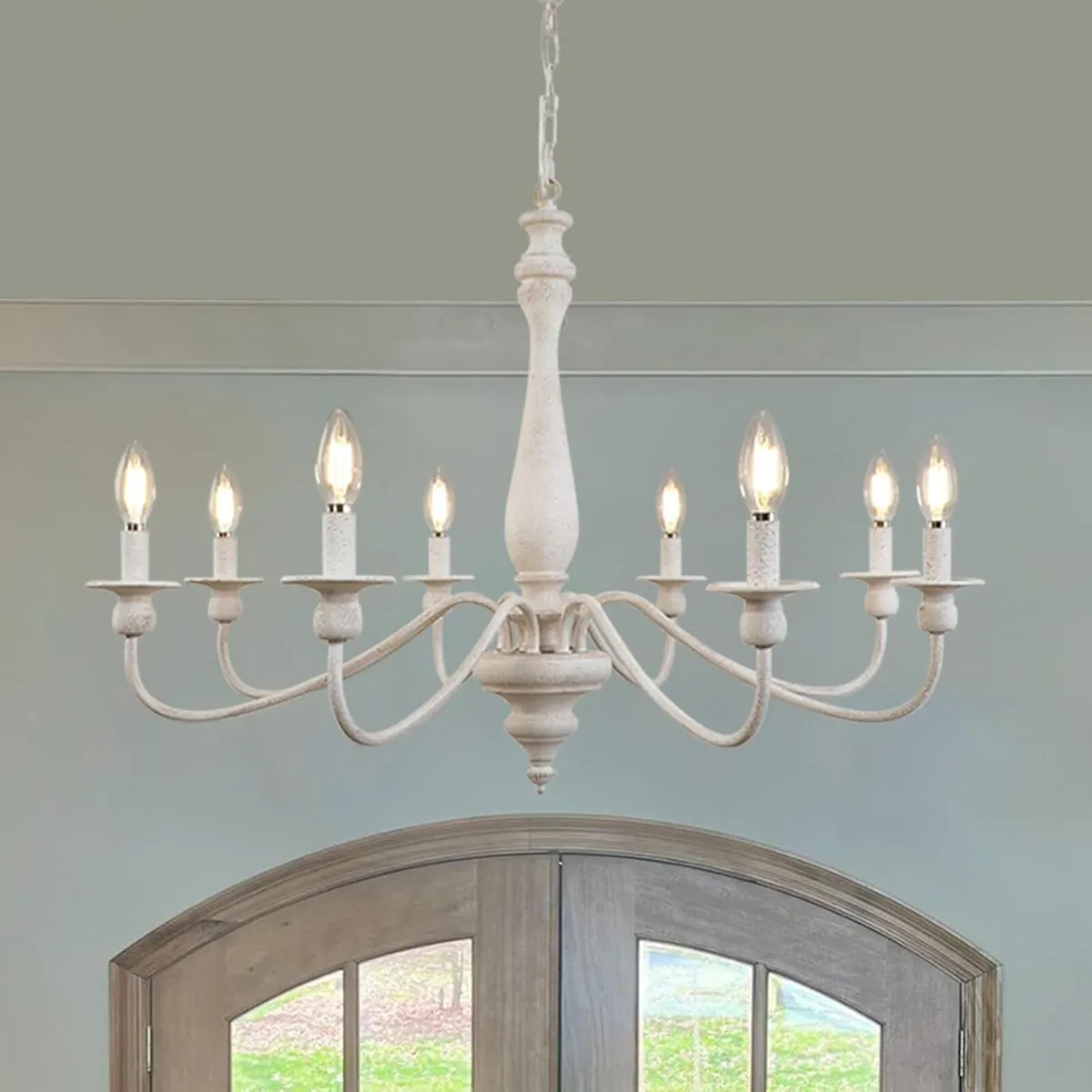 8 Lights Vintage White Chandelier Farmhouse Metal - Image 1
