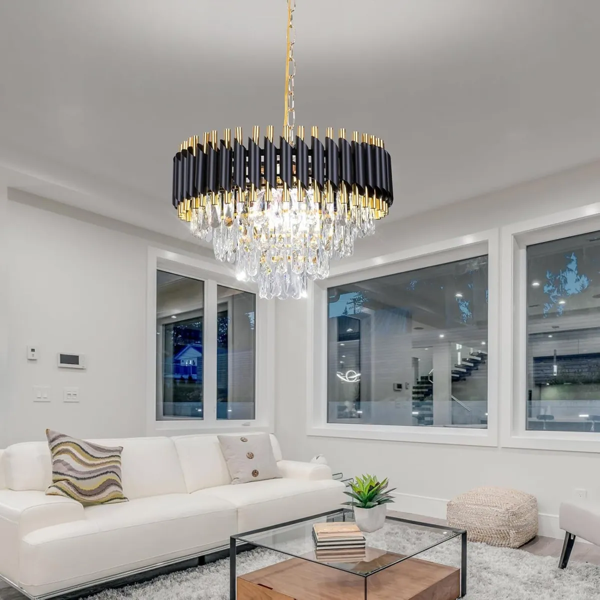 Modern Crystal Chandelier 20 Black and Gold - Image 3