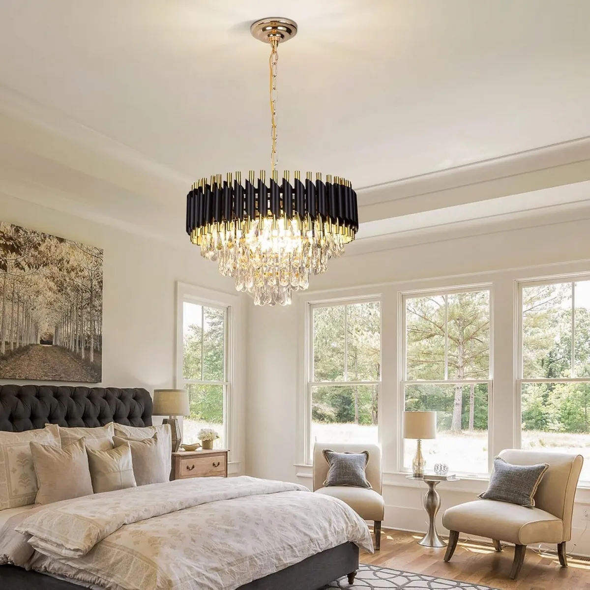 Modern Crystal Chandelier 20 Black and Gold - Image 4