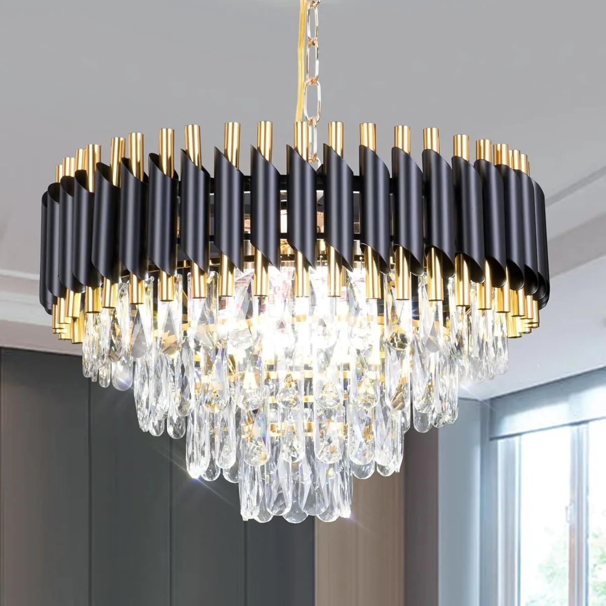 Modern Crystal Chandelier 20 Black and Gold - Image 1