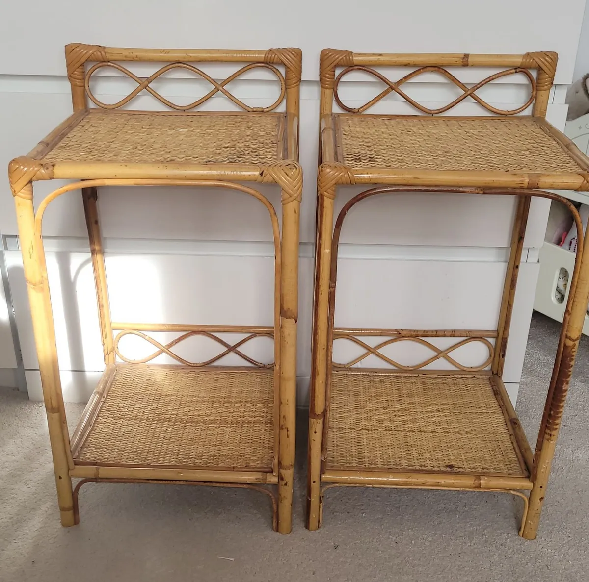 Vintage Rattan Bedside Tables | Boho Bamboo Side T - Image 2