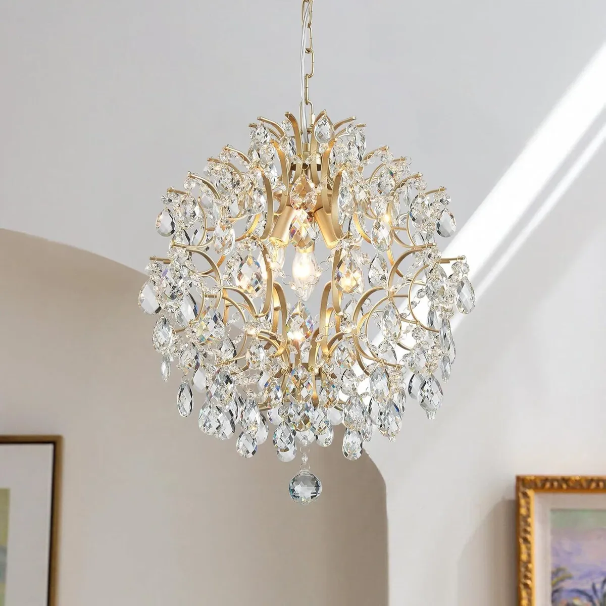 Gold Modern Pendant Chandelier Crystal Raindrop - Image 1