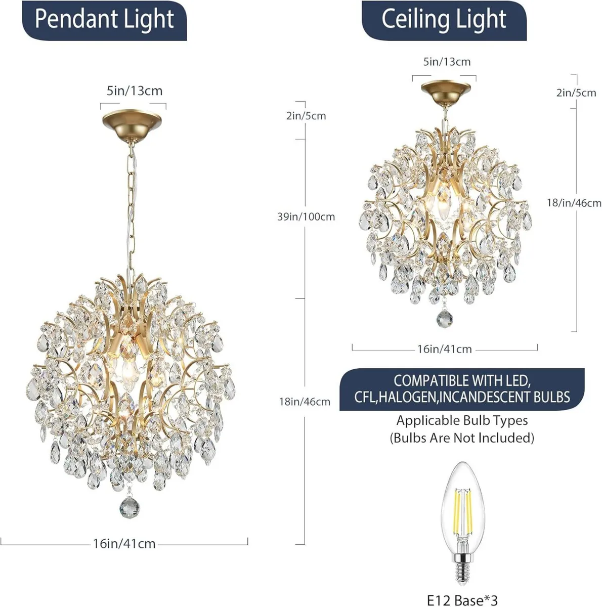 Gold Modern Pendant Chandelier Crystal Raindrop - Image 2
