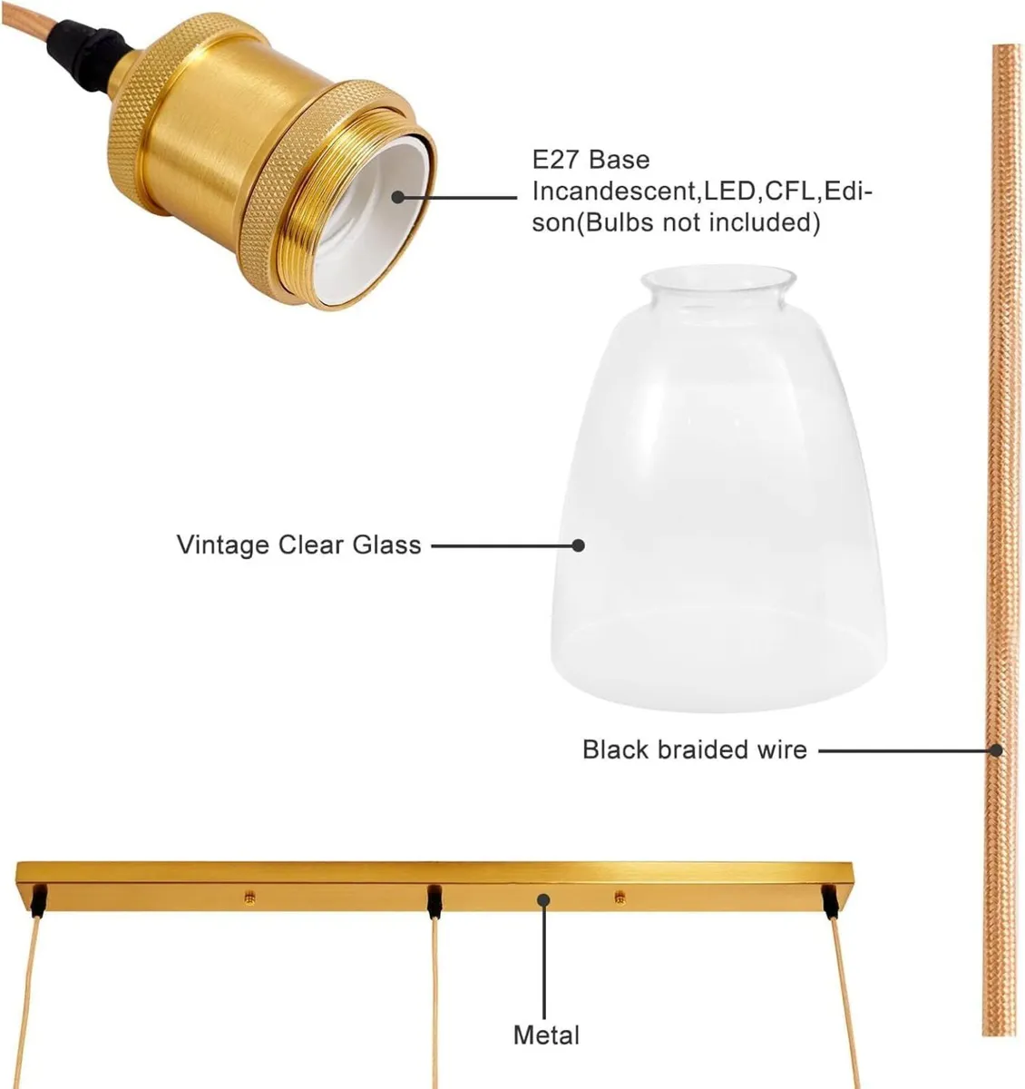 3 Way Glass Pendant Light Fitting with Clear - Image 3